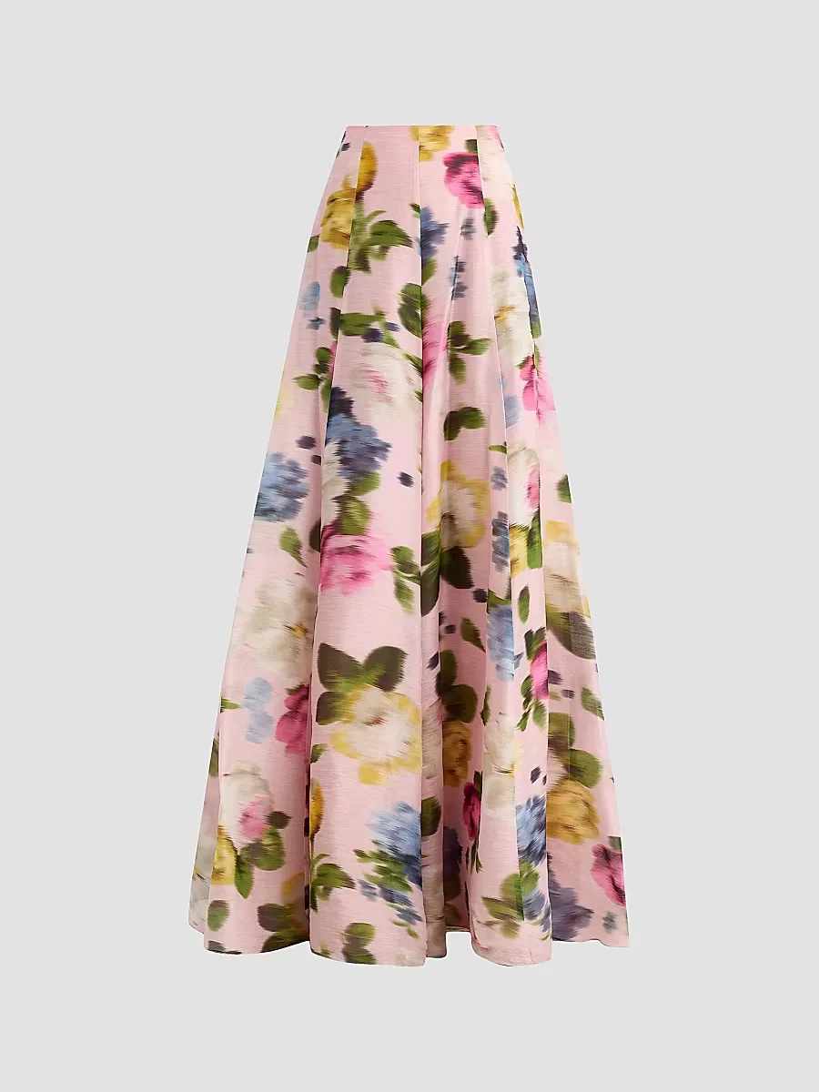 Iris Blurred Floral Linen-Silk Pants by Carolina Herrera