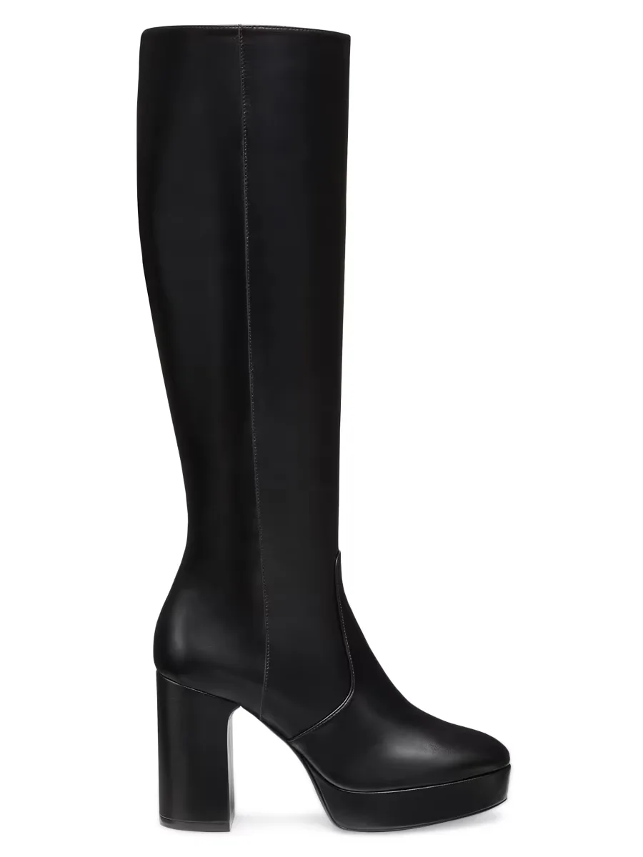 Dayna 100MM Leather Platform Boots by Stuart Weitzman