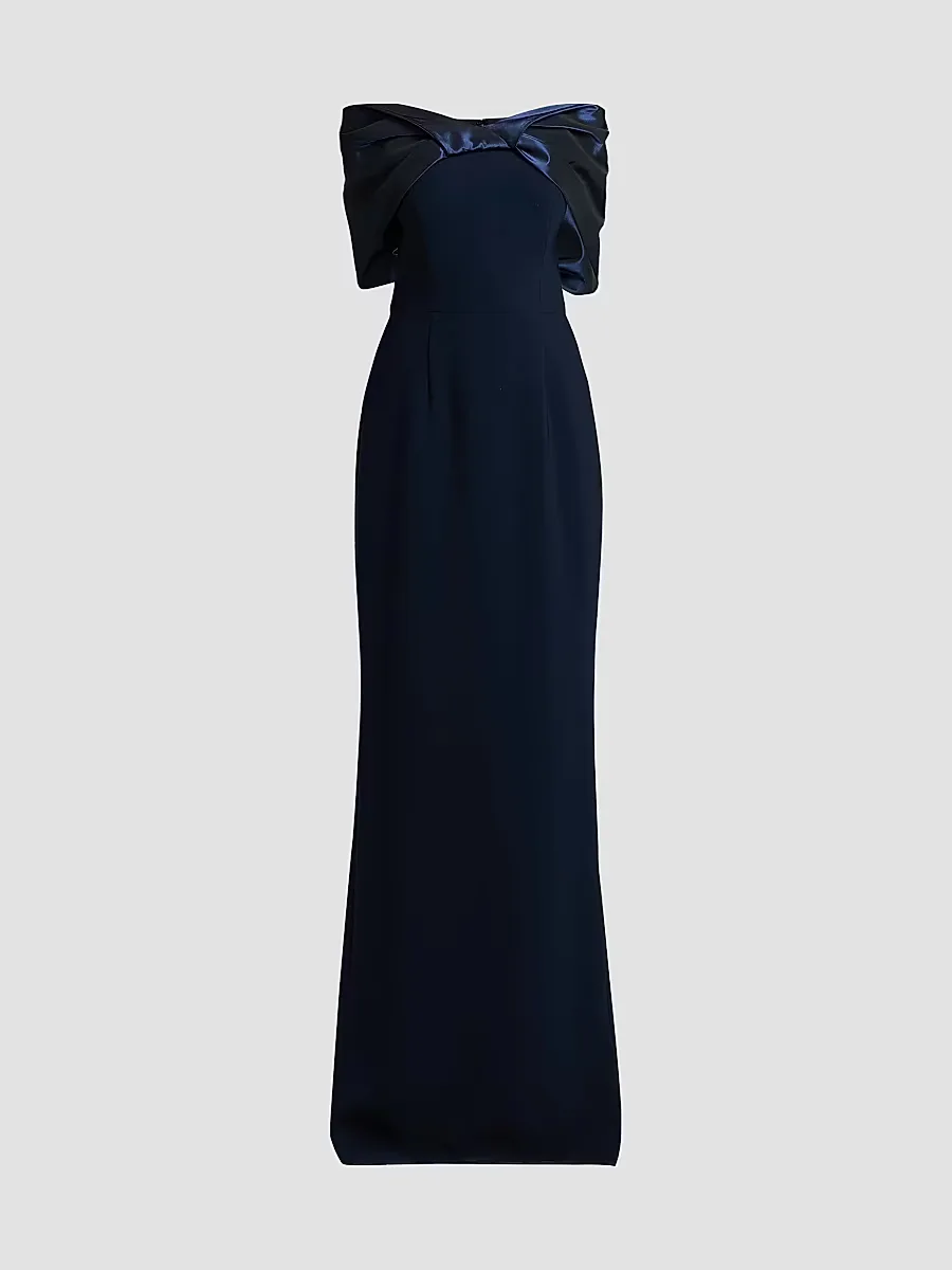Taffeta Off-The-Shoulder Crepe Column Gown by Teri Jon