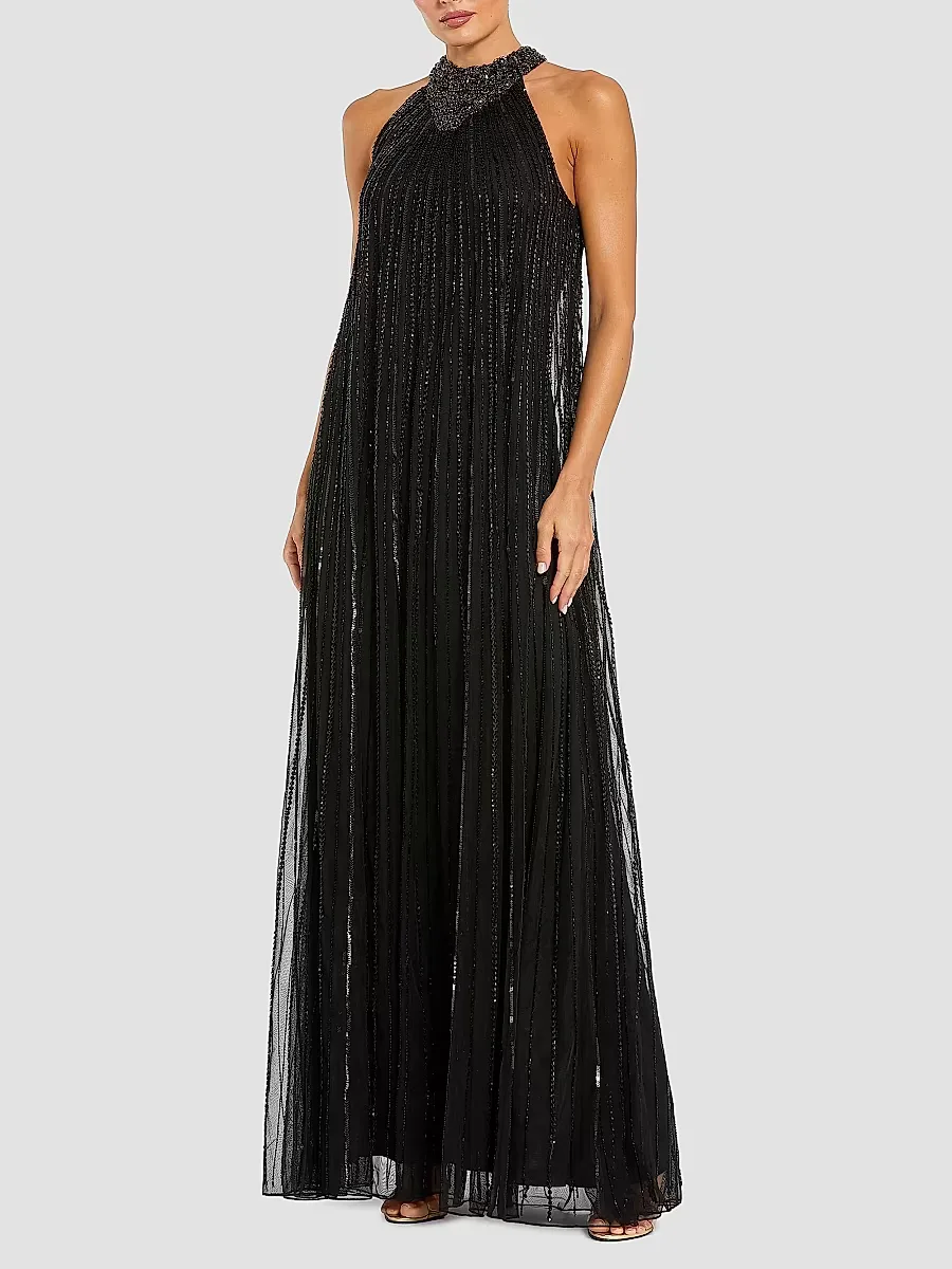 Mac Duggal Sequined-Mesh Trapeze Gown by M.A.C.