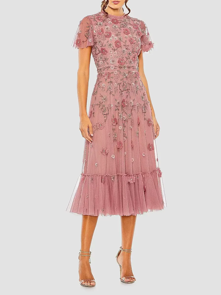 Mac Duggal Embellished Tulle A-Line Midi-Dress