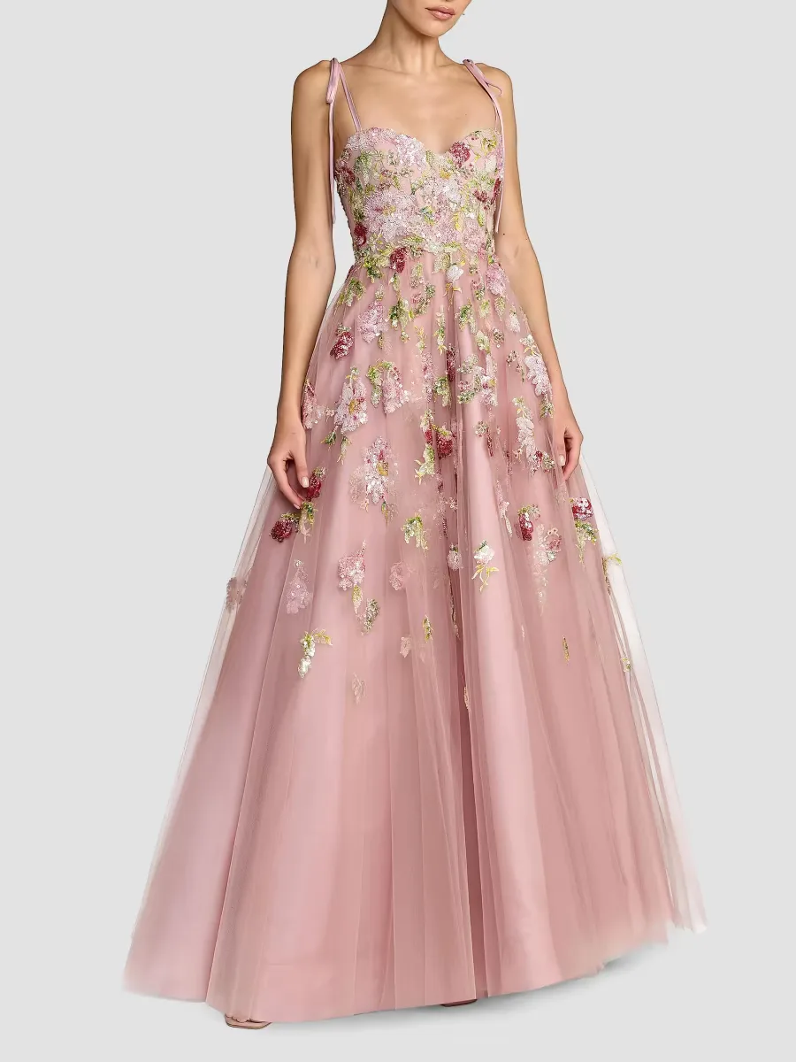 Mac Duggal Floral Sequin Ribbon Gown
