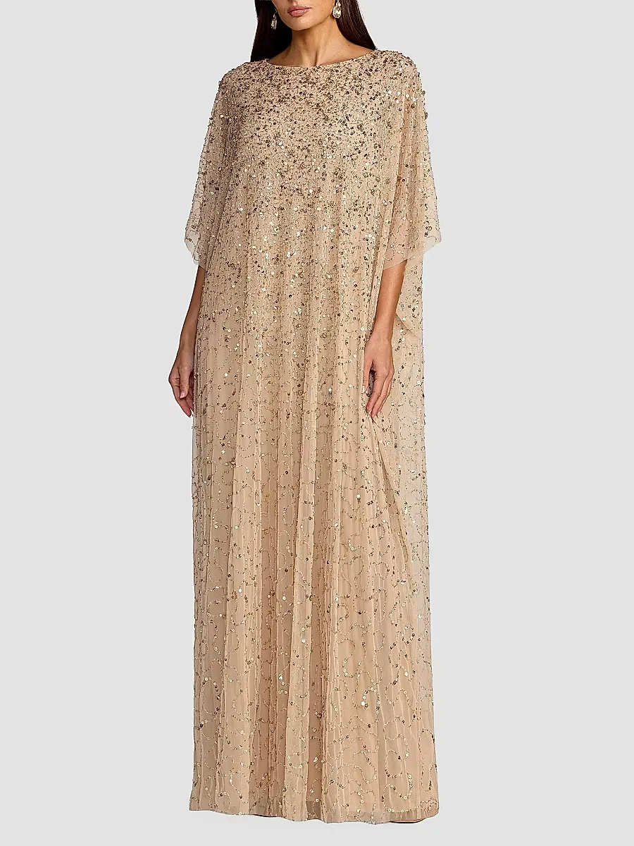 Mac Duggal Embellished Mesh Caftan Maxi Dress