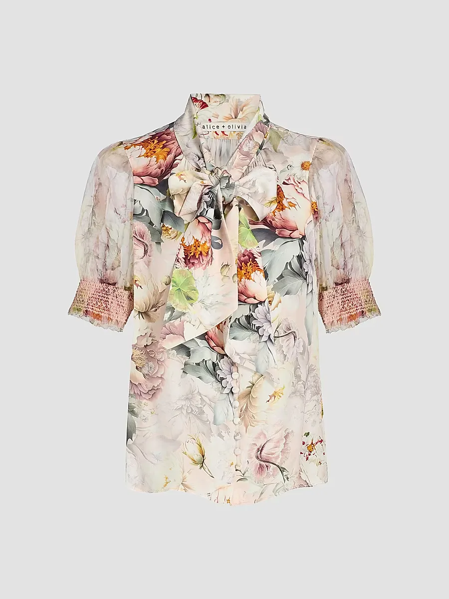 Brentley Floral Tieneck Blouse by Alice + Olivia
