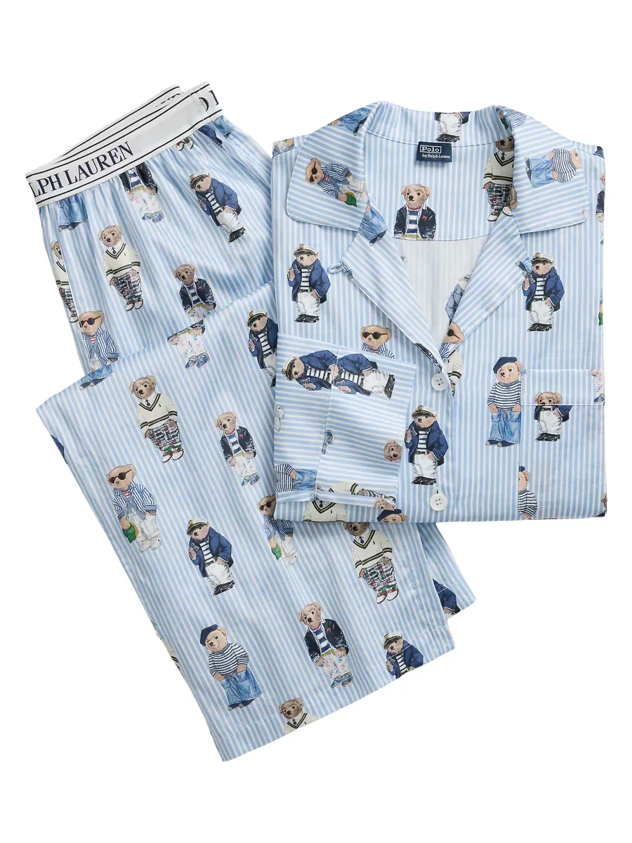 Madison Teddy Bear Stripe Pajama Set by Polo Ralph Lauren