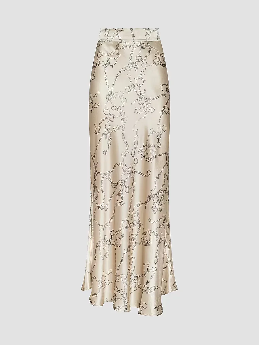 Ryker Horsebit Chain-Print Silk Maxi Skirt by L'AGENCE
