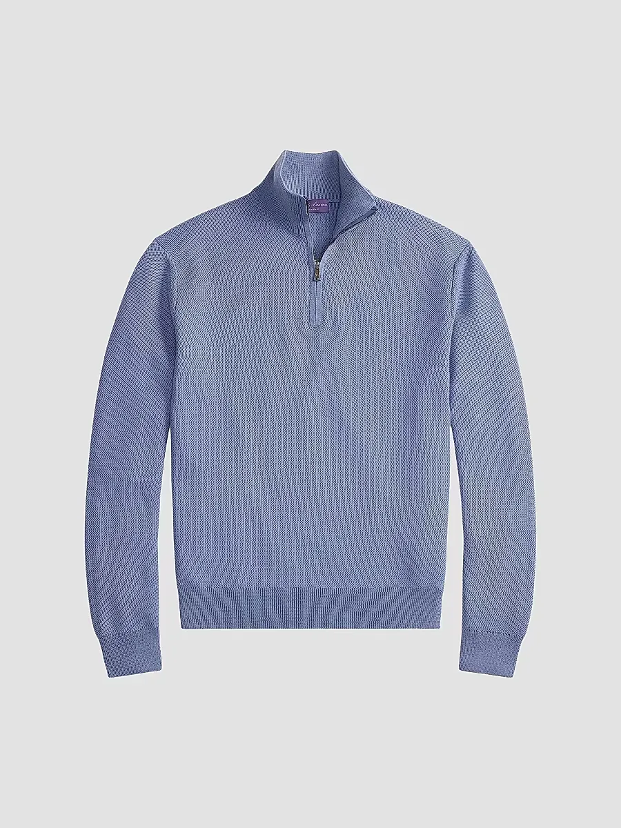 Piqu-Knit Wool Quarter-Zip Sweater by Ralph Lauren