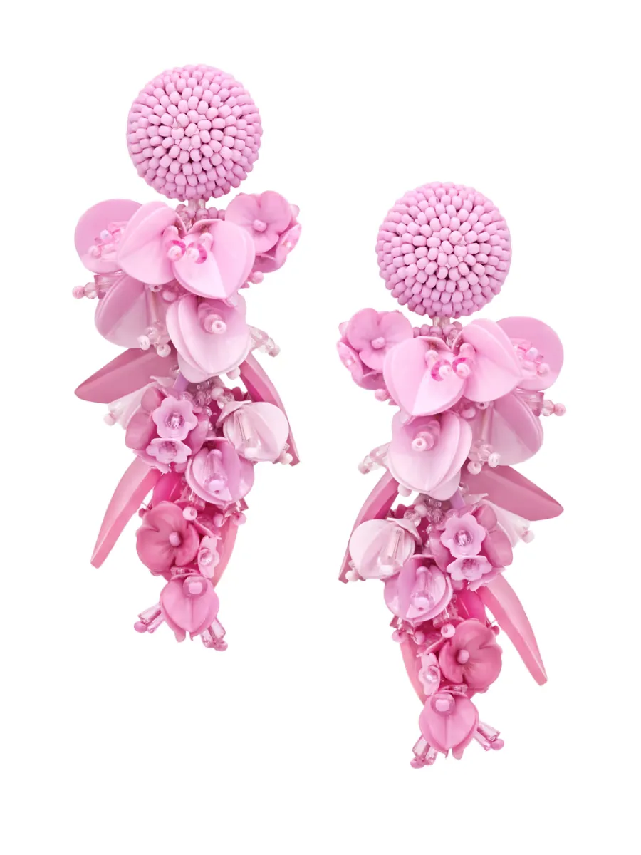 Glass Beaded Flower Clip-On Drop Earrings