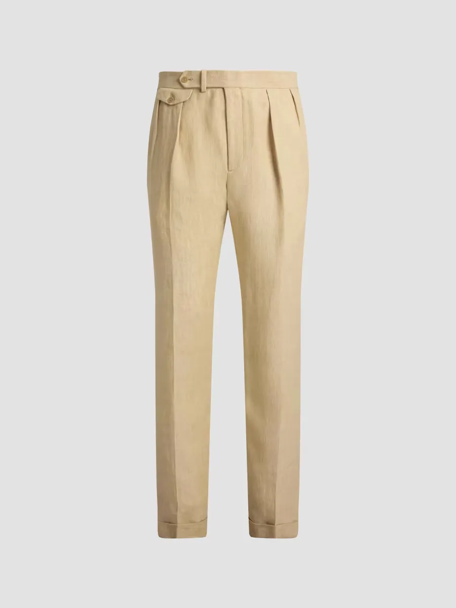 Pleated Linen Straight-Leg Trousers by Ralph Lauren