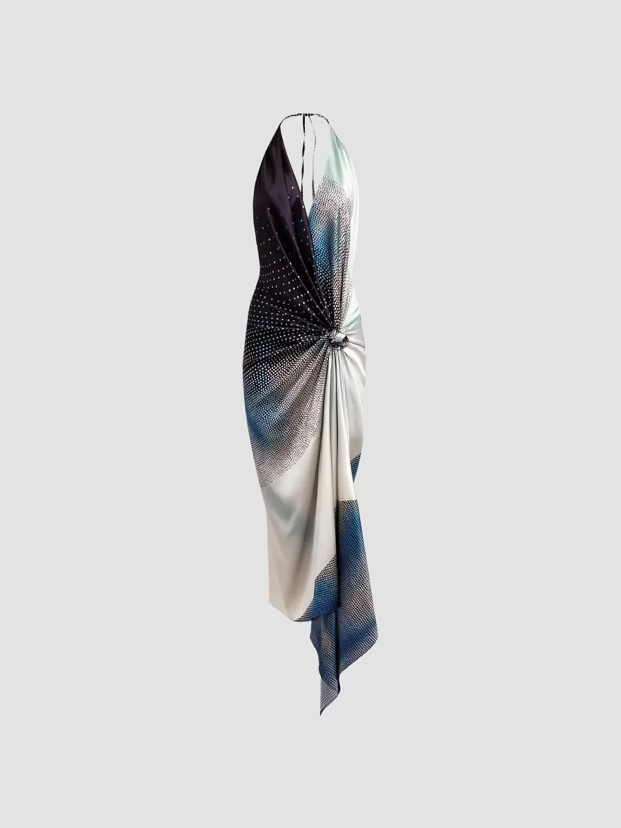 Abril Printed Silk Halter Midi Dress by Silvia Tcherassi
