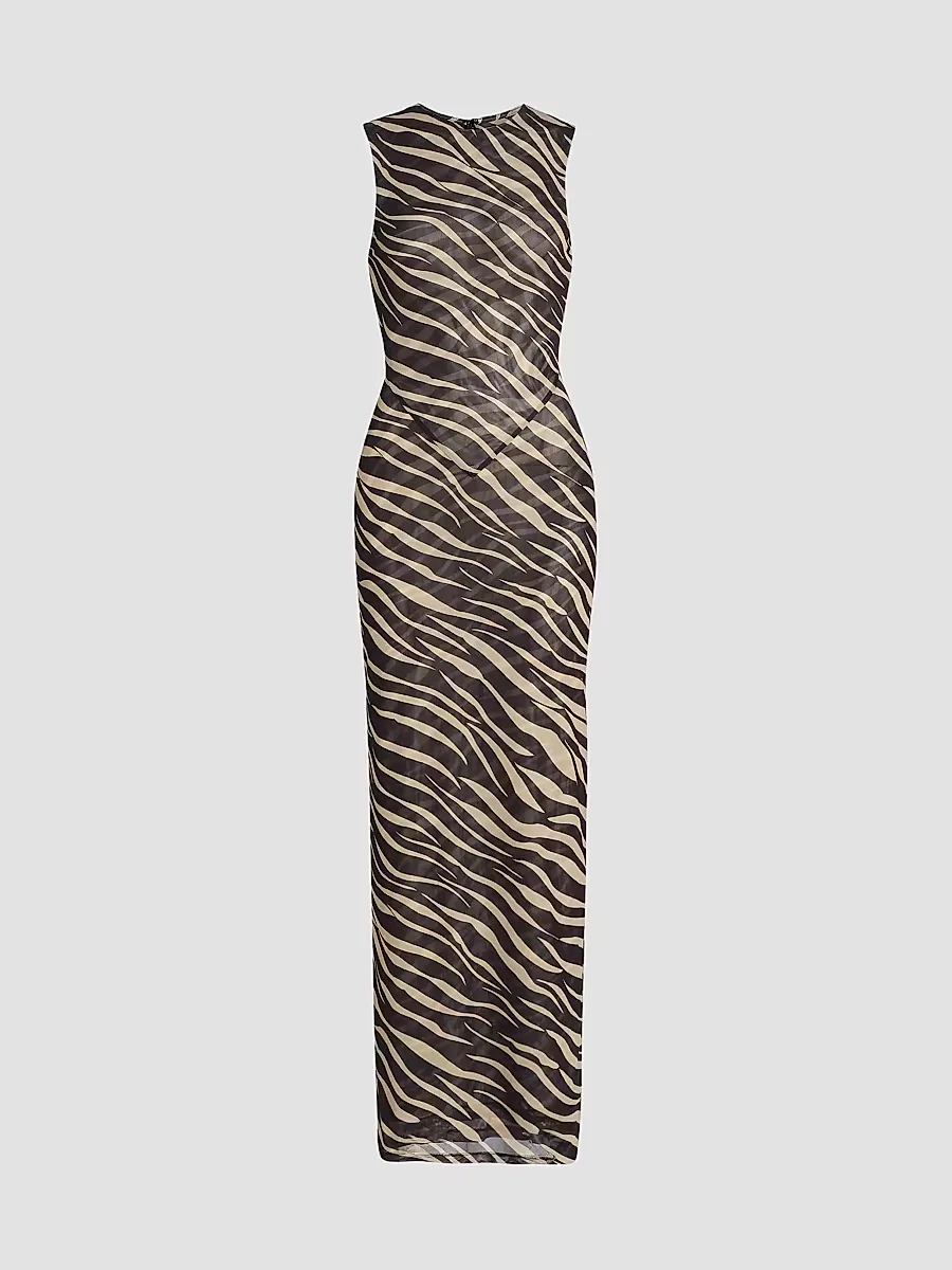 Krisa Zebra Striped Column Maxi Dress by Ronny Kobo