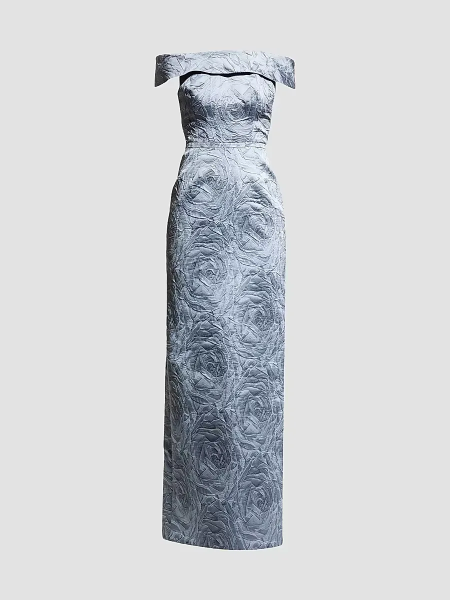 Jacquard Off-The-Shoulder Gown by Teri Jon