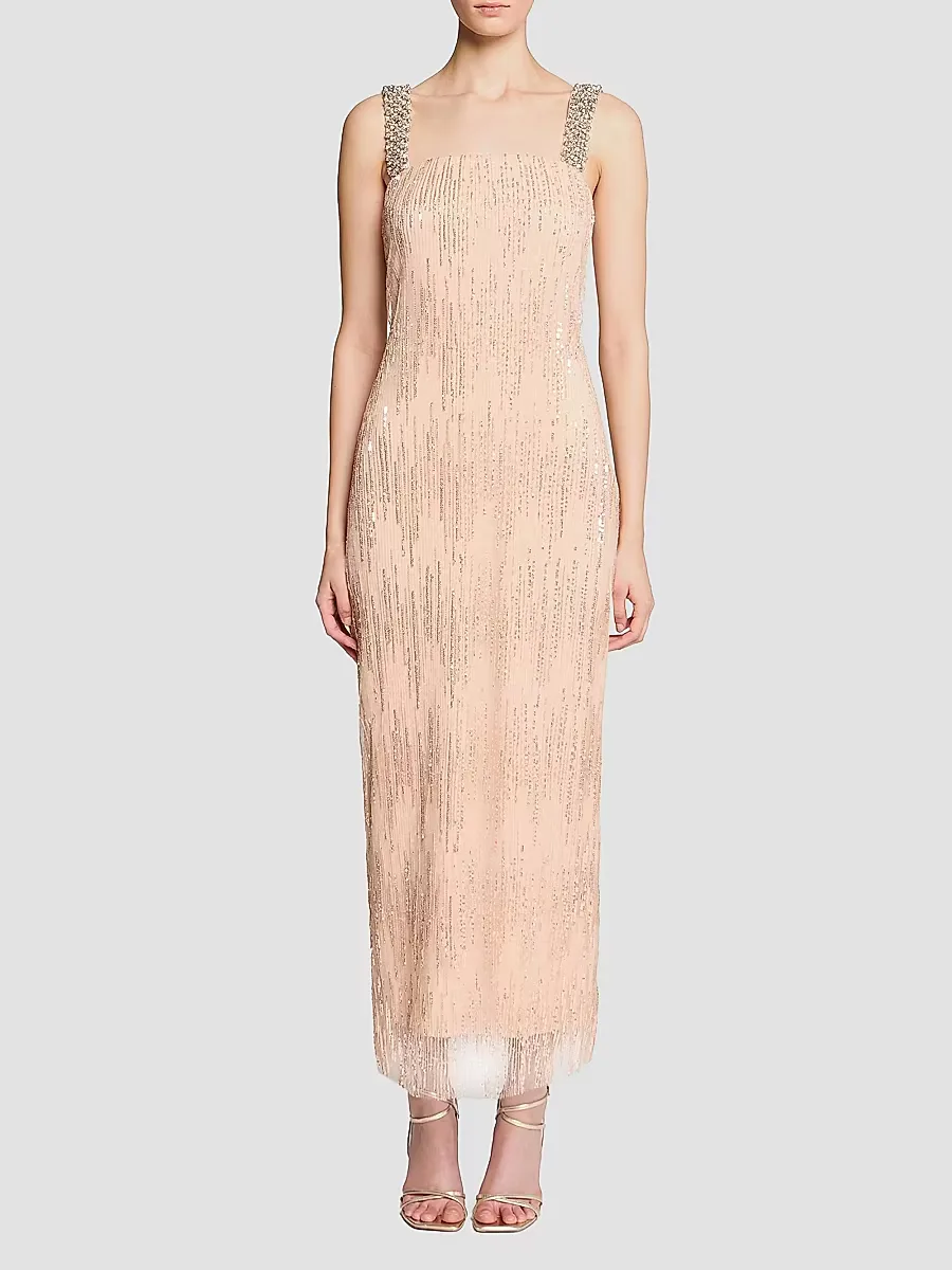 Eila Embellished Tulle Square-Neck Midi-Dress by Halston