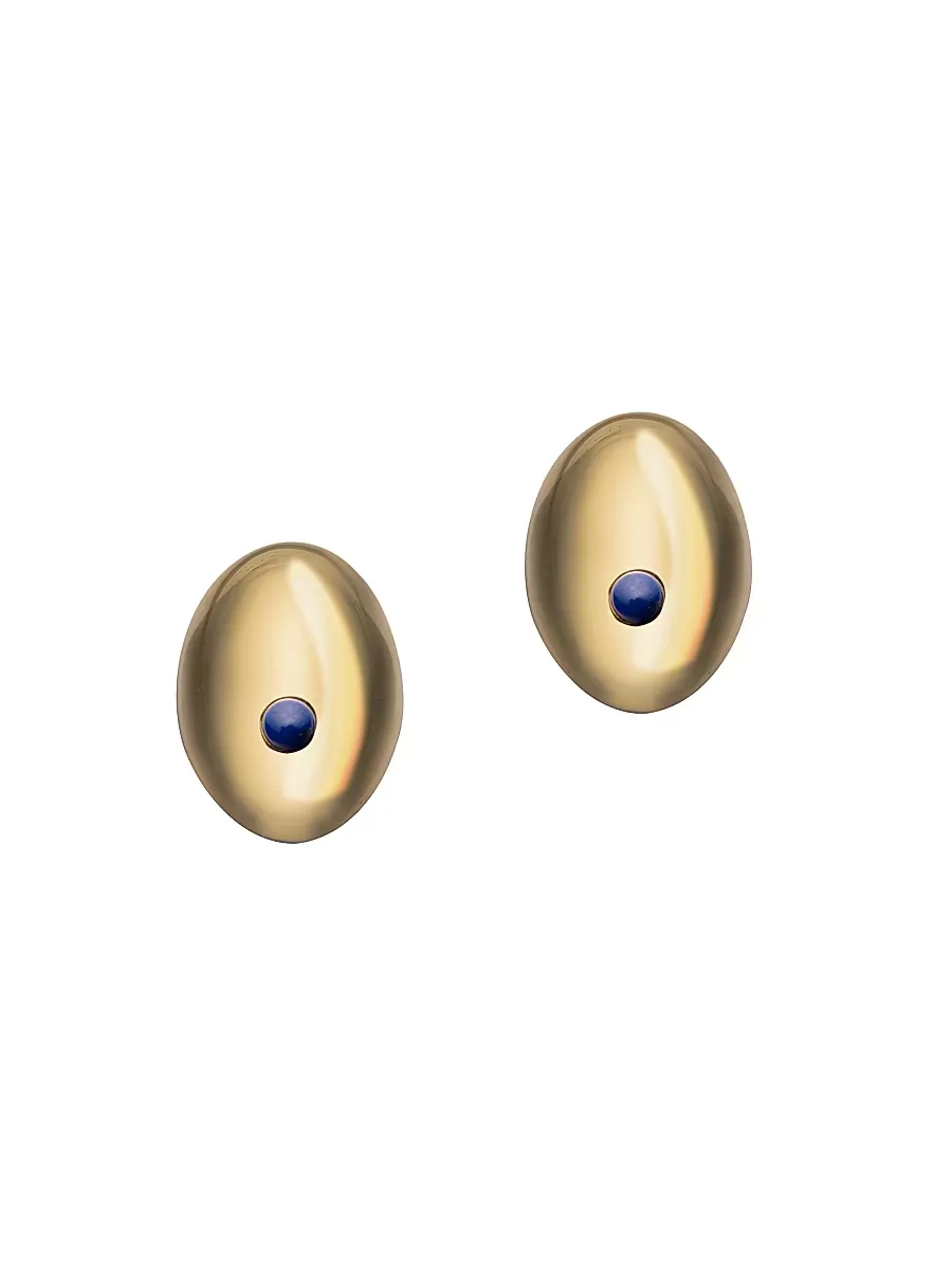 Birdie 14K-Gold-Plated & Lapis Lazuli Oval Stud Earrings by Jennifer Zeuner