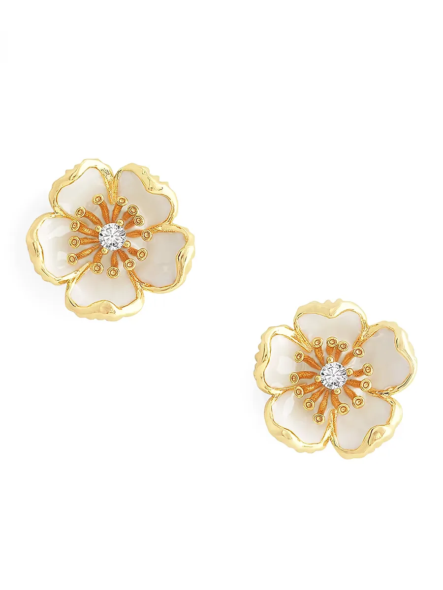 Wildflowers 18K-Gold-Plated, Cubic Zirconia & Enamel Stud Earrings