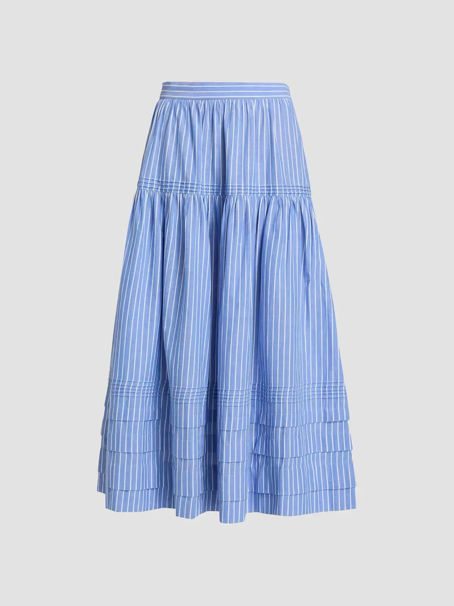 Sebastiane Tiered Striped Cotton Midi-Skirt