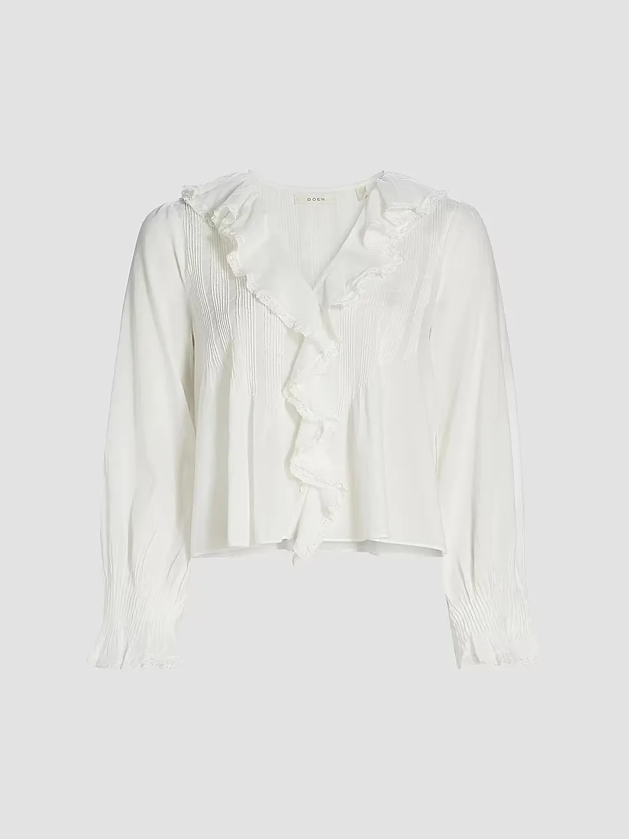 Hardy Pintuck Cotton Shawl-Collar Blouse