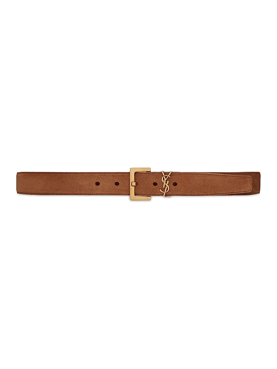 Cassandre Belt with Square Buckle in Suede by Saint Laurent