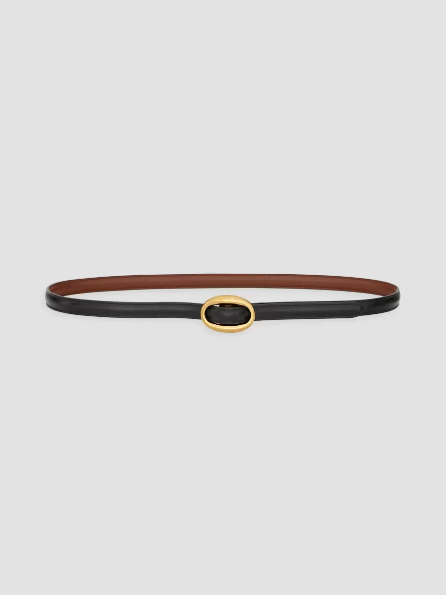 Oval Buckle Thin Reversible Belt in Smooth Leather by Saint Laurent