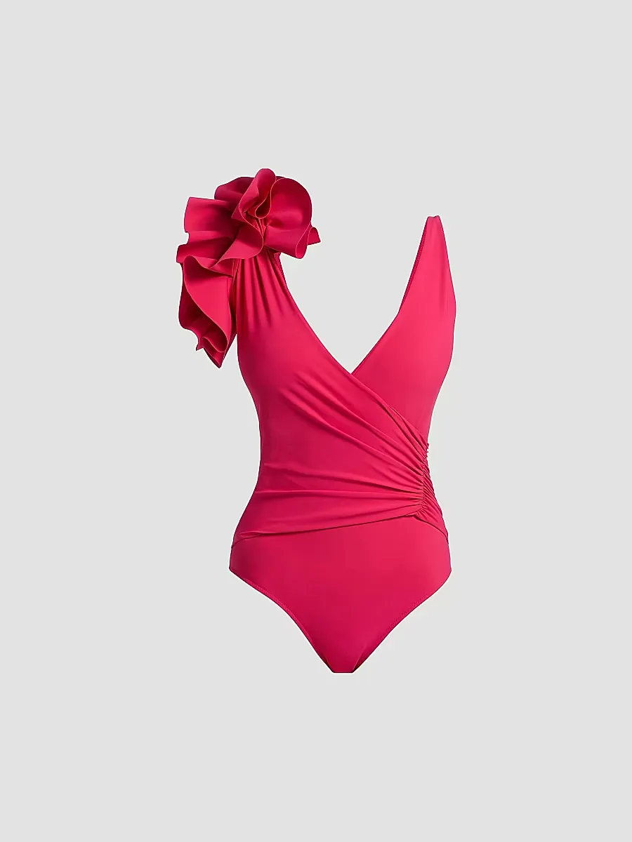 Miana Ruffled Shoulder One-Piece Swimsuit by Chiara Boni La Petite Robe
