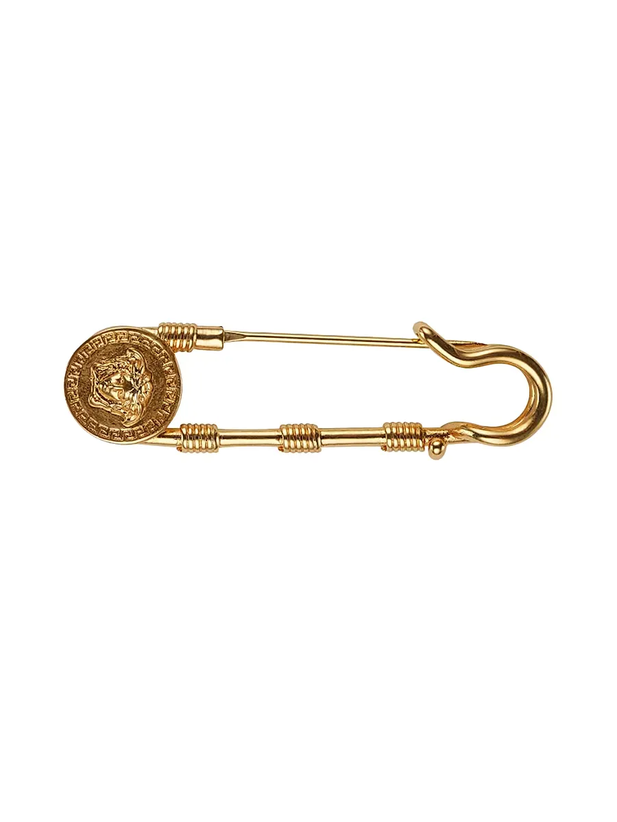 Goldtone Medusa Safety Pin Brooch by Versace