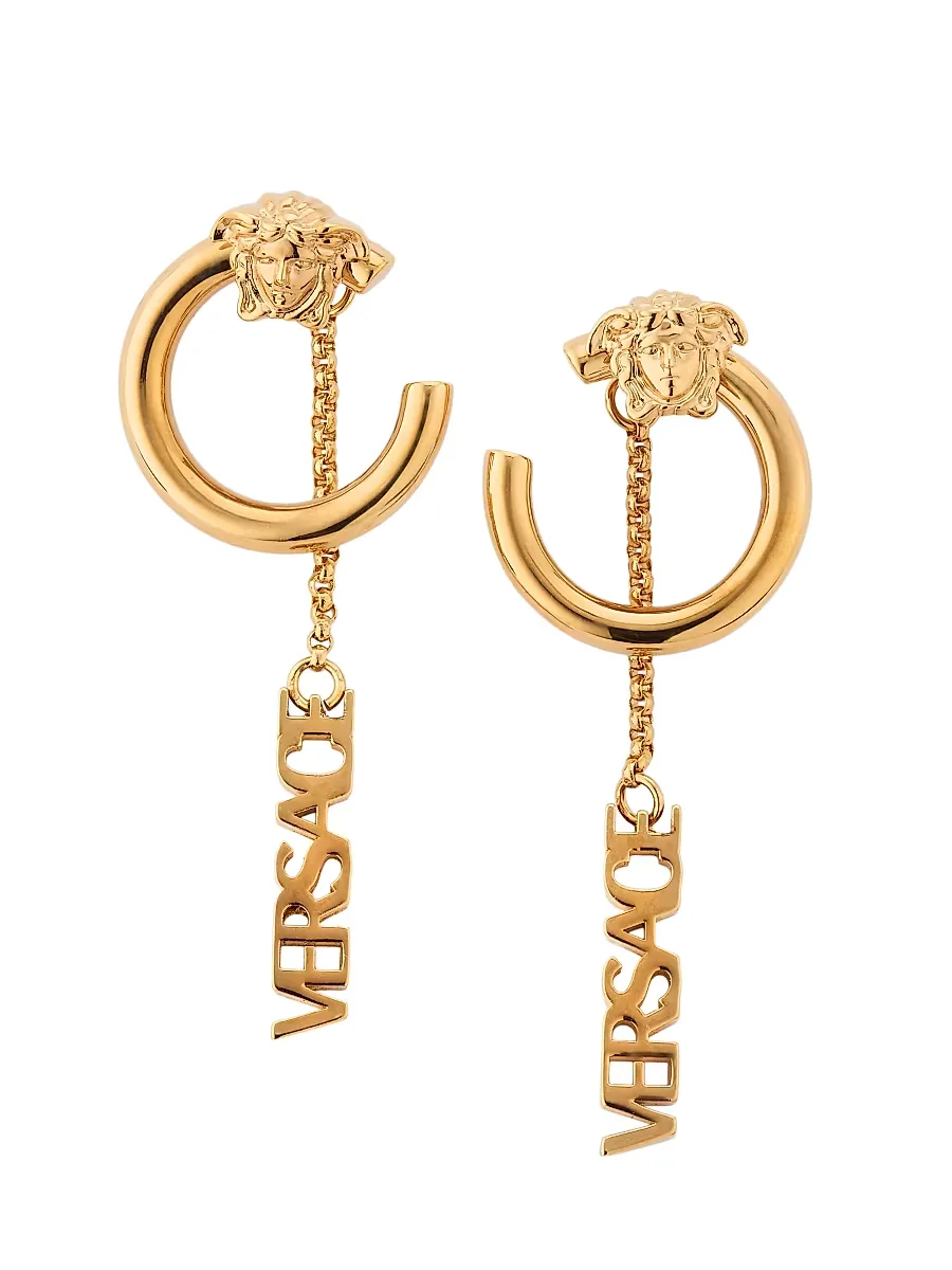 Goldtone Medusa Logo Drop Earrings by Versace