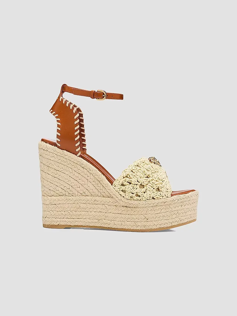 La Medusa 120MM Straw & Leather Platform Wedge Espadrille Sandals by Versace