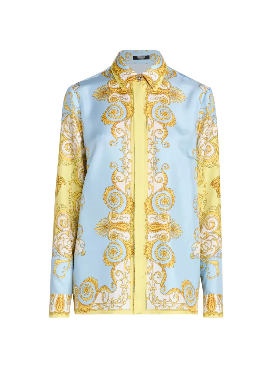 Barocco Foulard Silk Twill Shirt by Versace