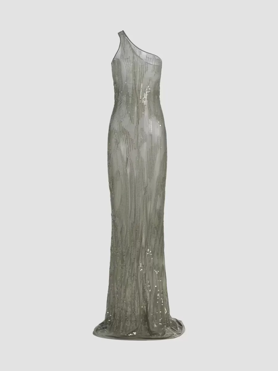 Sheer Sequined One-Shoulder Gown by Rick Owens
