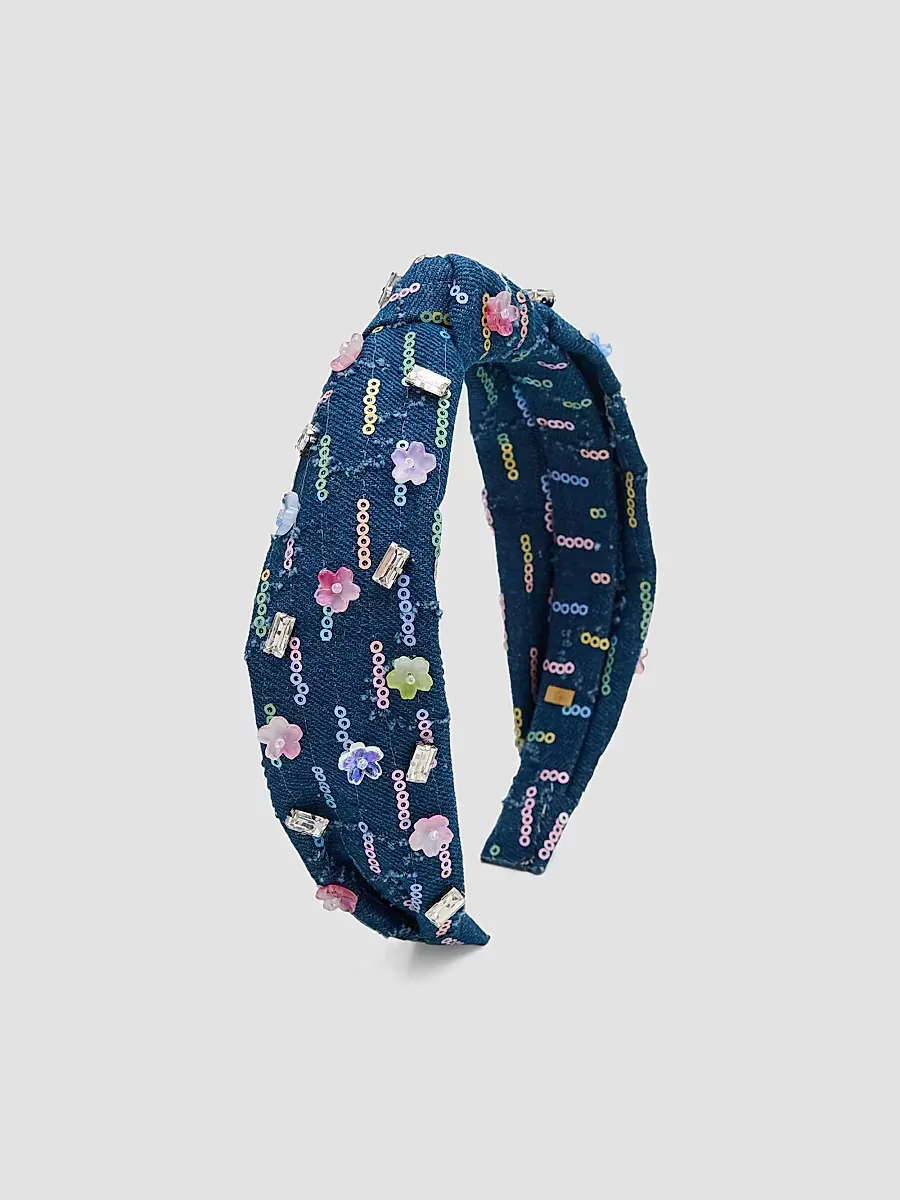 Charm-Embellished Denim Headband by Bari Lynn