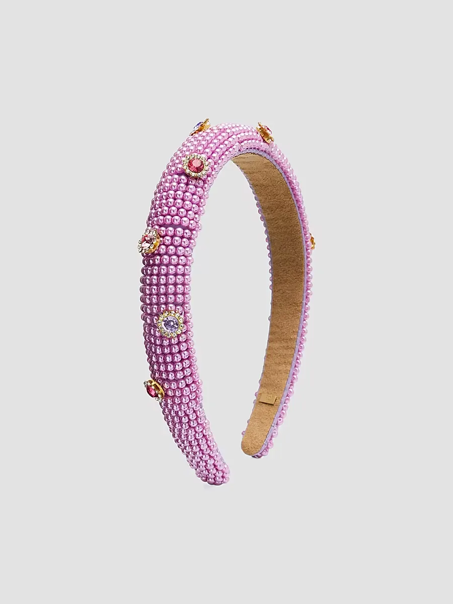 Jewel-Embellished Faux Pearl Headband by Bari Lynn