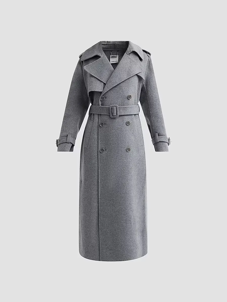 Rumi Belted Wool-Blend Double-Breasted Long Coat by SIMKHAI