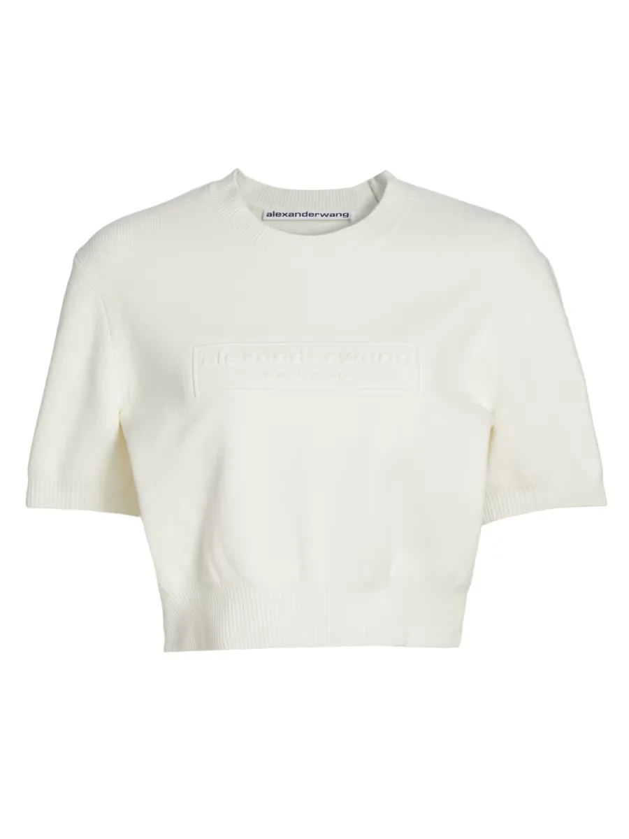 Short-Sleeve Embossed Logo Sweater by Alexander Wang
