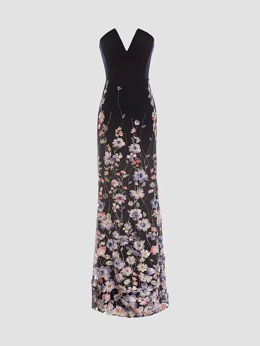 Fernanda Embroidered Strapless Gown by Dress the Population