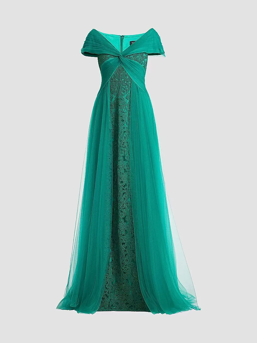 Tadashi Shoji Parello Lotus-Embroidered Tulle Gown by Tadashi