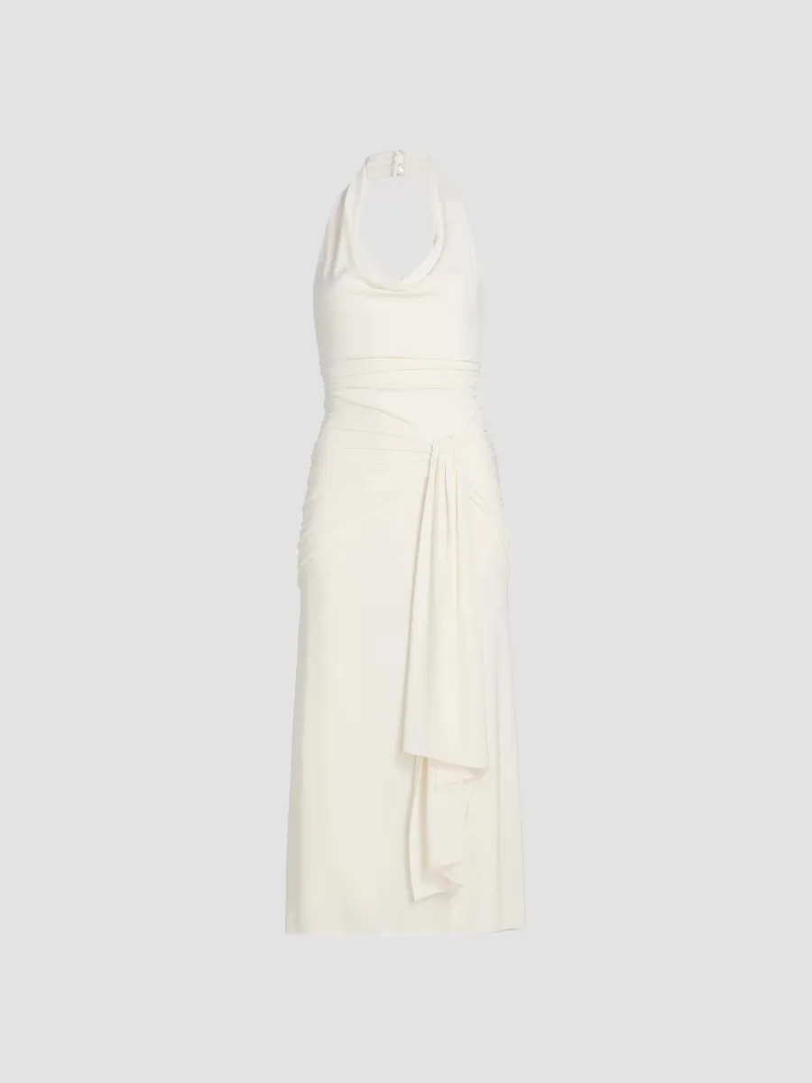 Kaia Stretch-Knit Ruched Halterneck Midi-Dress
