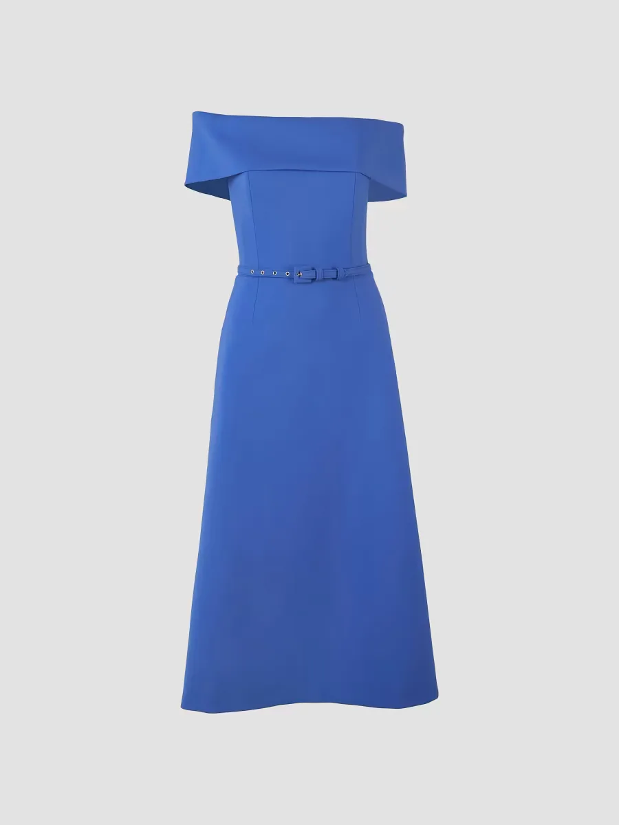 Off-The-Shoulder Belted A-Line Cocktail Dress by Carolina Herrera