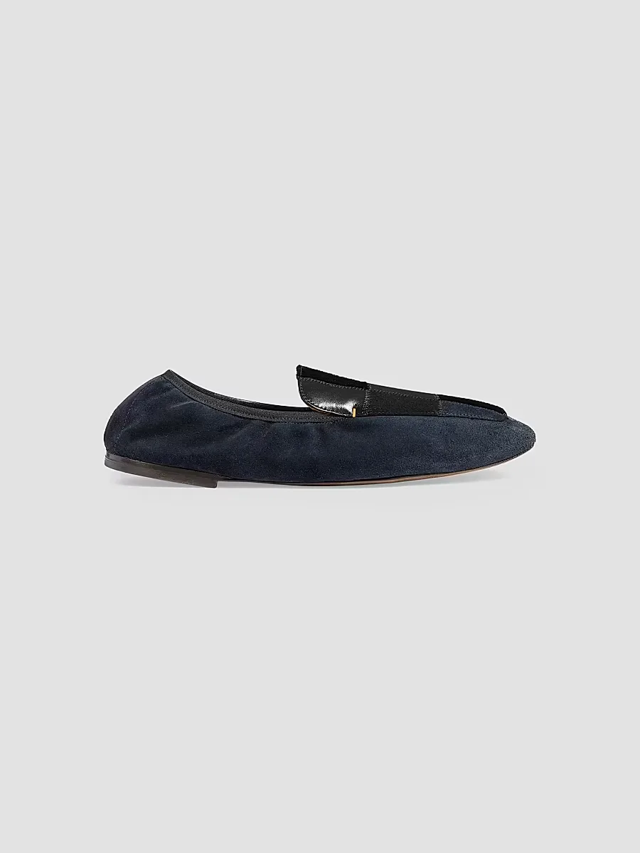 Zoe Patchwork Leather, Suede & Calf-Hair Flat Loafers by Khaite