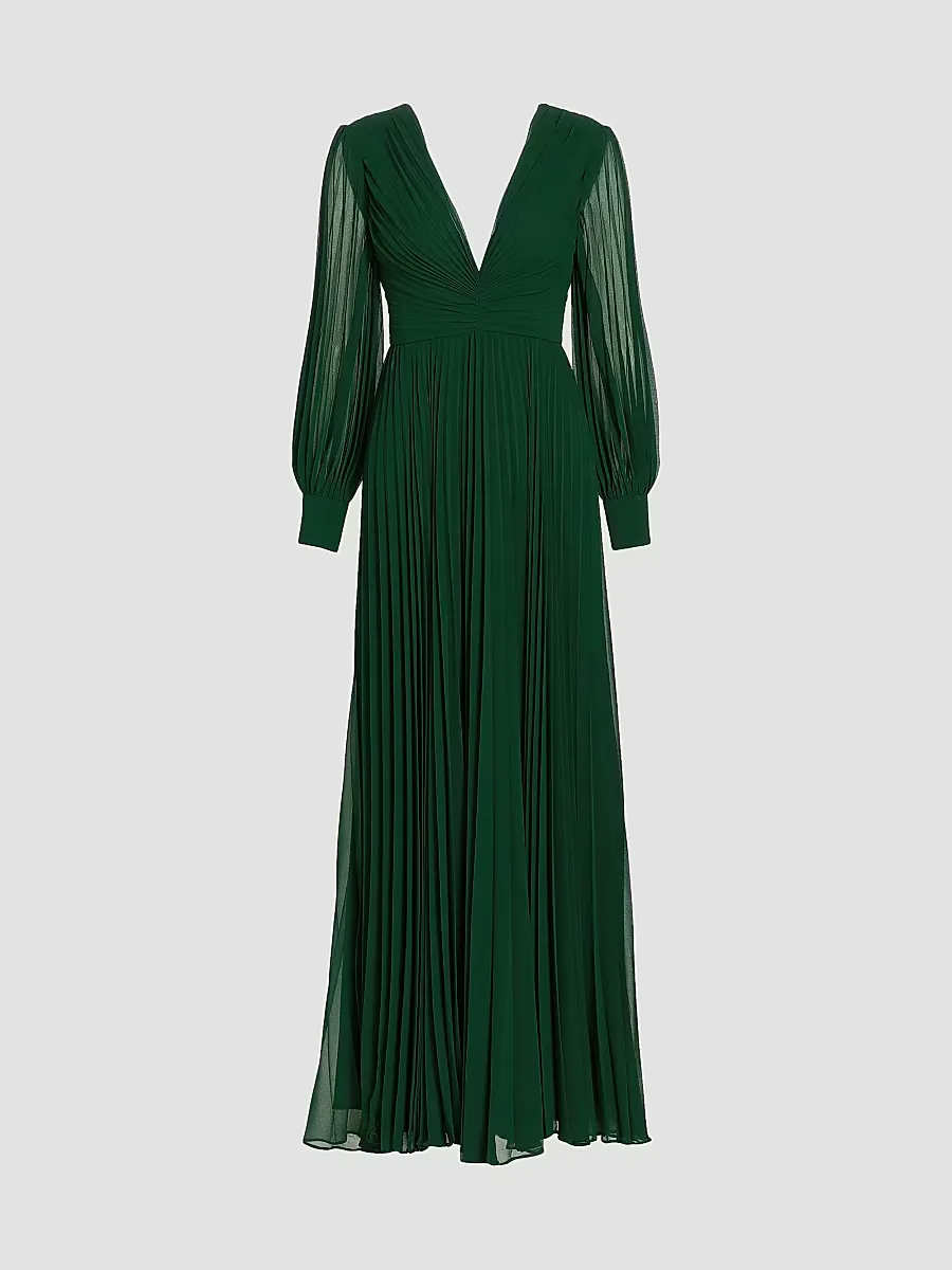 Pleated V-Neck Gown by Badgley Mischka