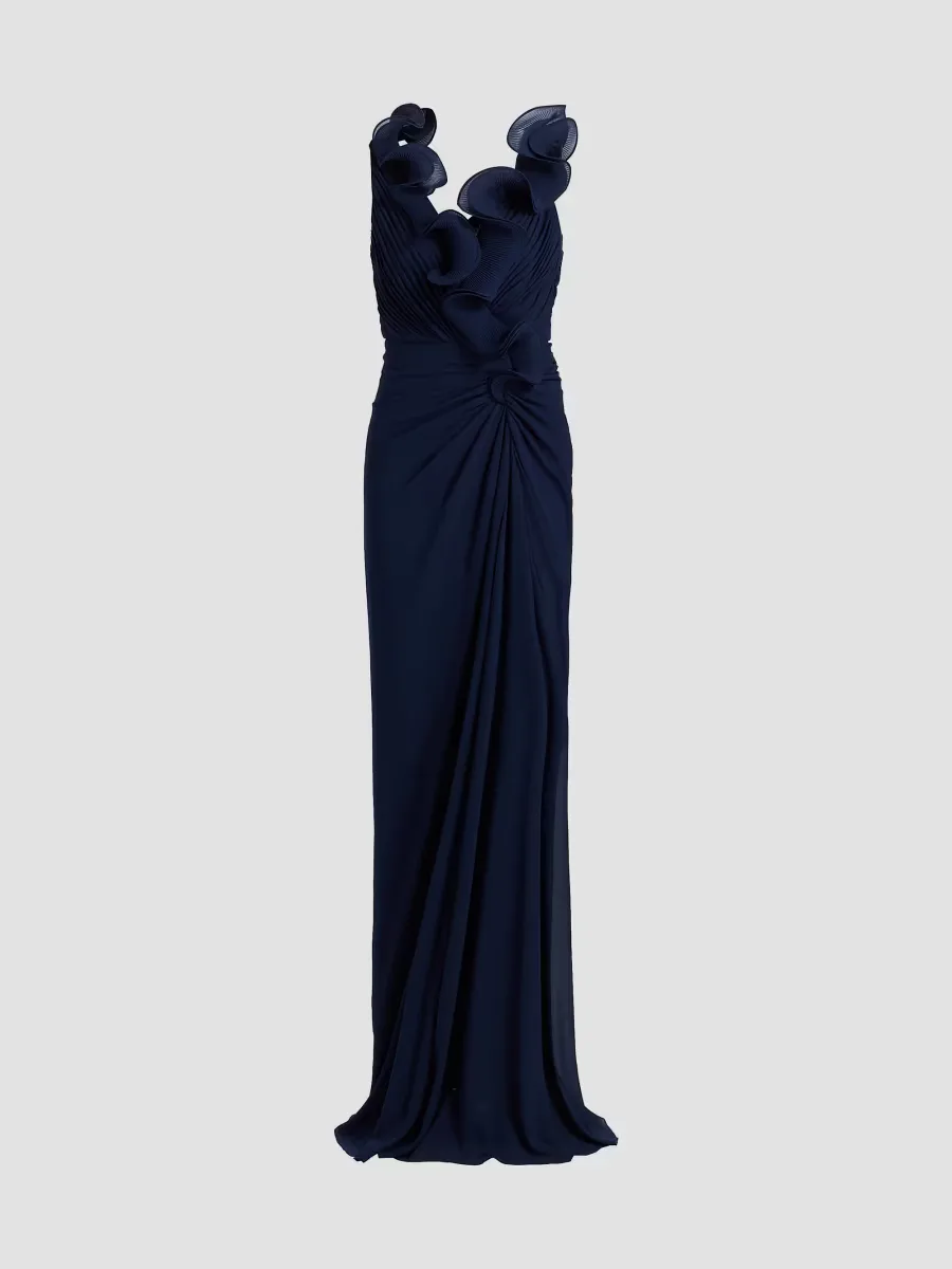Gathered Ruffle Column Gown by Badgley Mischka