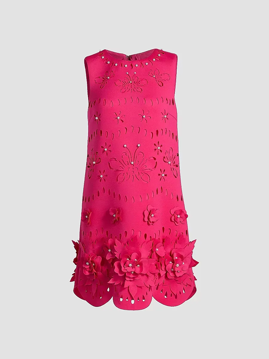 Imitation Pearl-Embellished Floral Cut-Out Cocktail Dress by Badgley Mischka