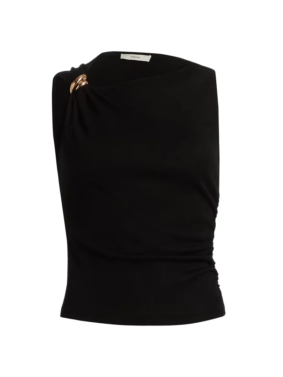 Draped Wool-Blend Asymmetric-Neck Top by Vince