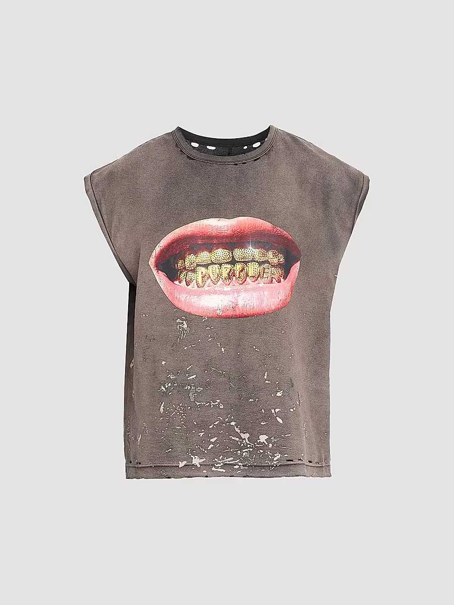 Grill Textured Cotton Jersey Sleeveless T-Shirt by Purple Brand