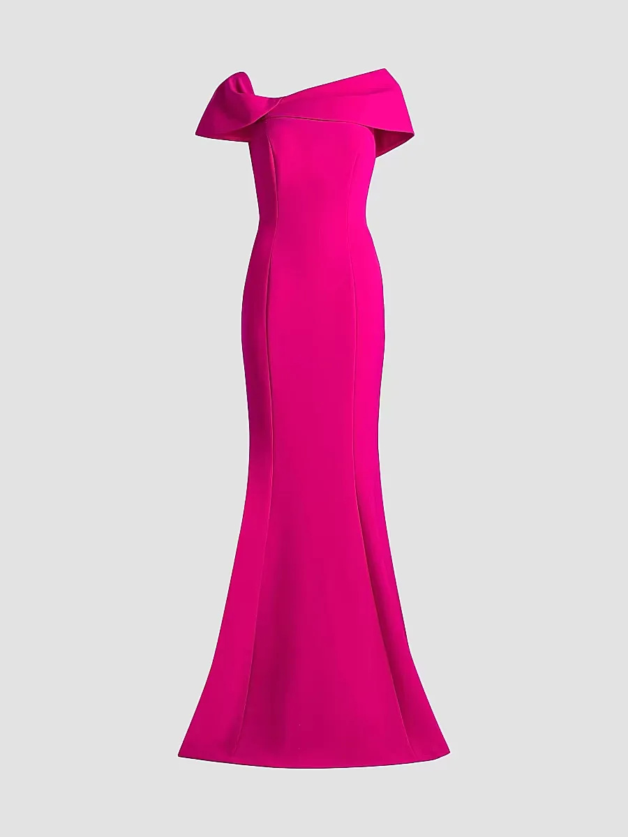 Teri Jon by Rickie Freeman Off-the-Shoulder Stretch-Crepe Mermaid Gown