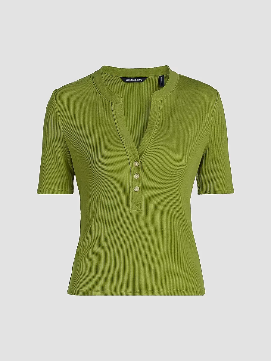 Reubian Ribbed Henley Top by Veronica Beard