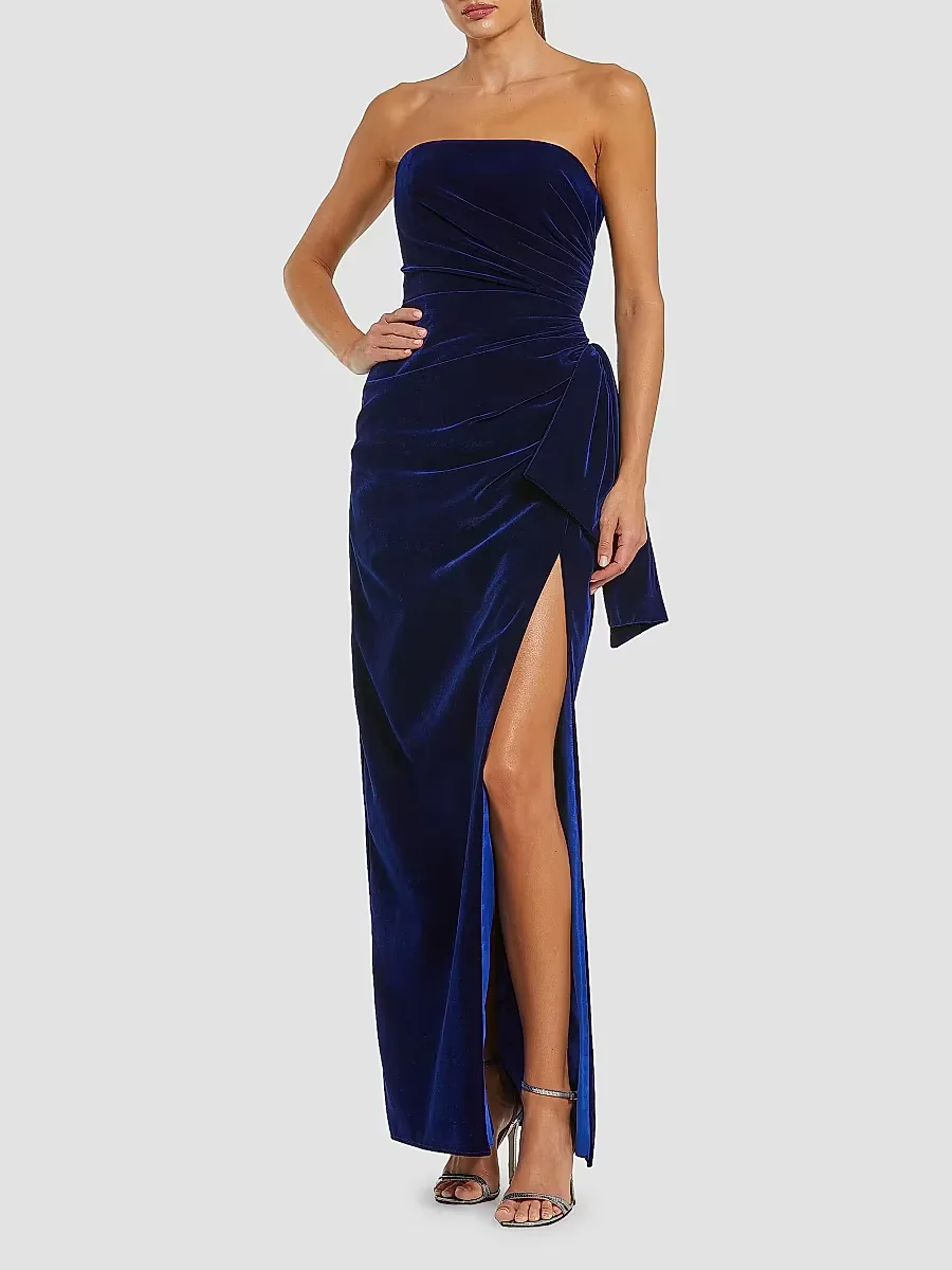 Mac Duggal Draped Velvet Strapless Bow Hip Gown by M.A.C.