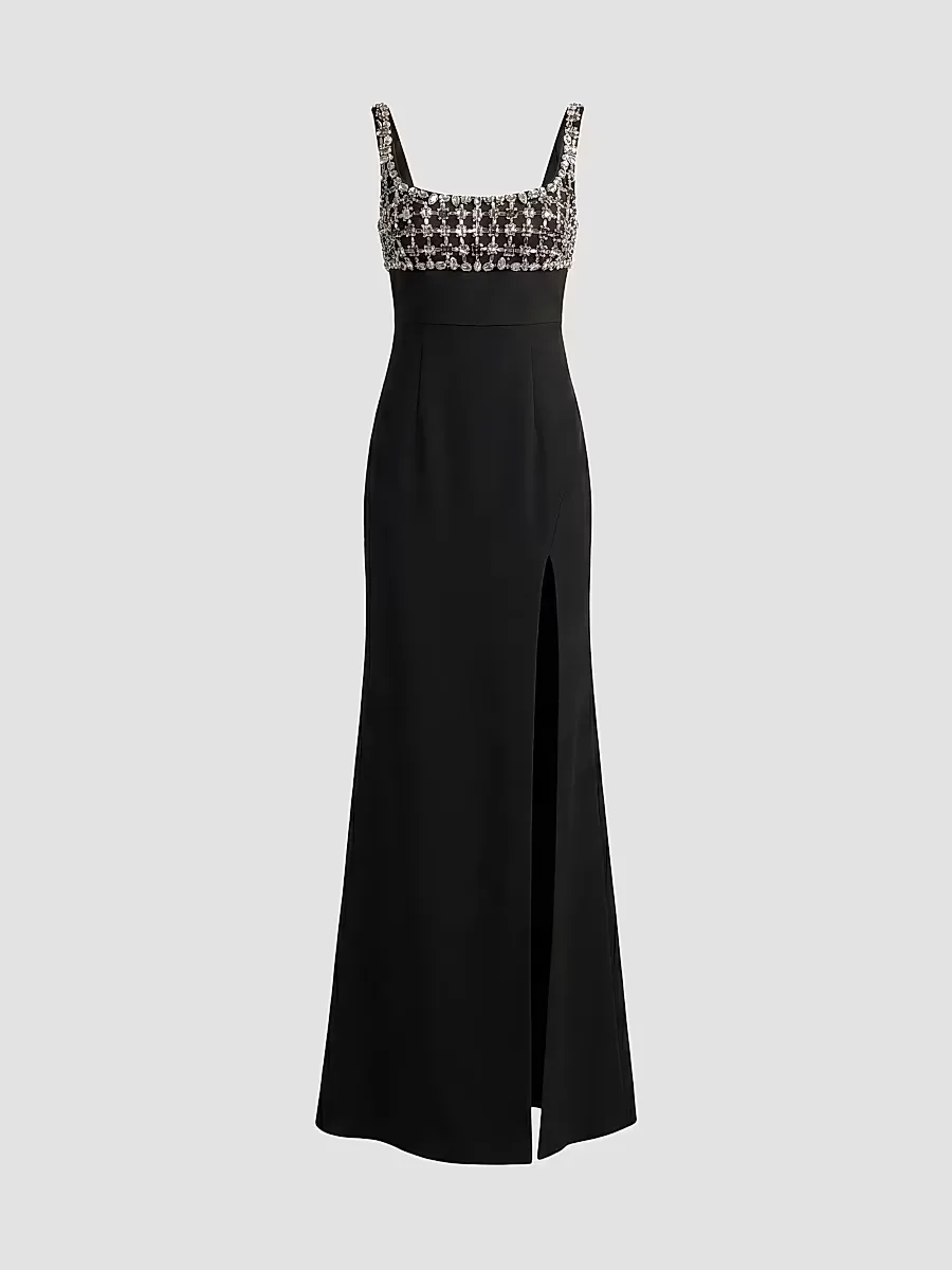 Mac Duggal Beaded Crepe Sleeveless Gown by M.A.C.