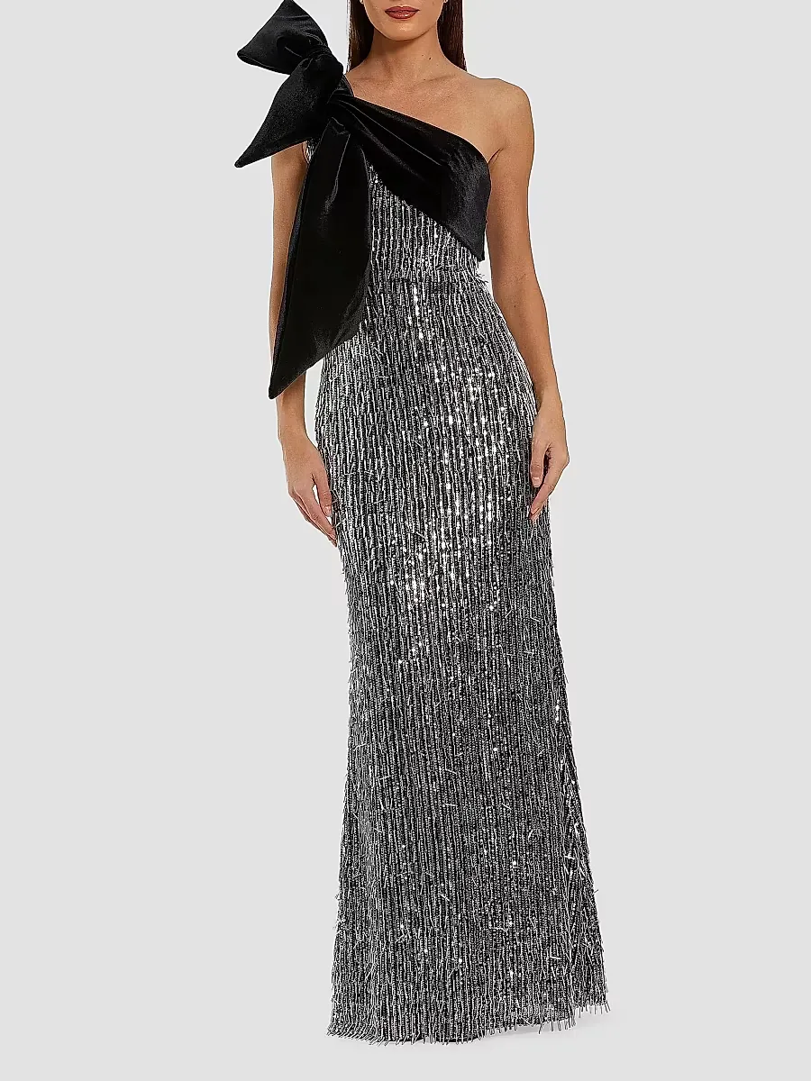 Mac Duggal Sequin & Bead-Embellished One-Shoulder Gown by M.A.C.