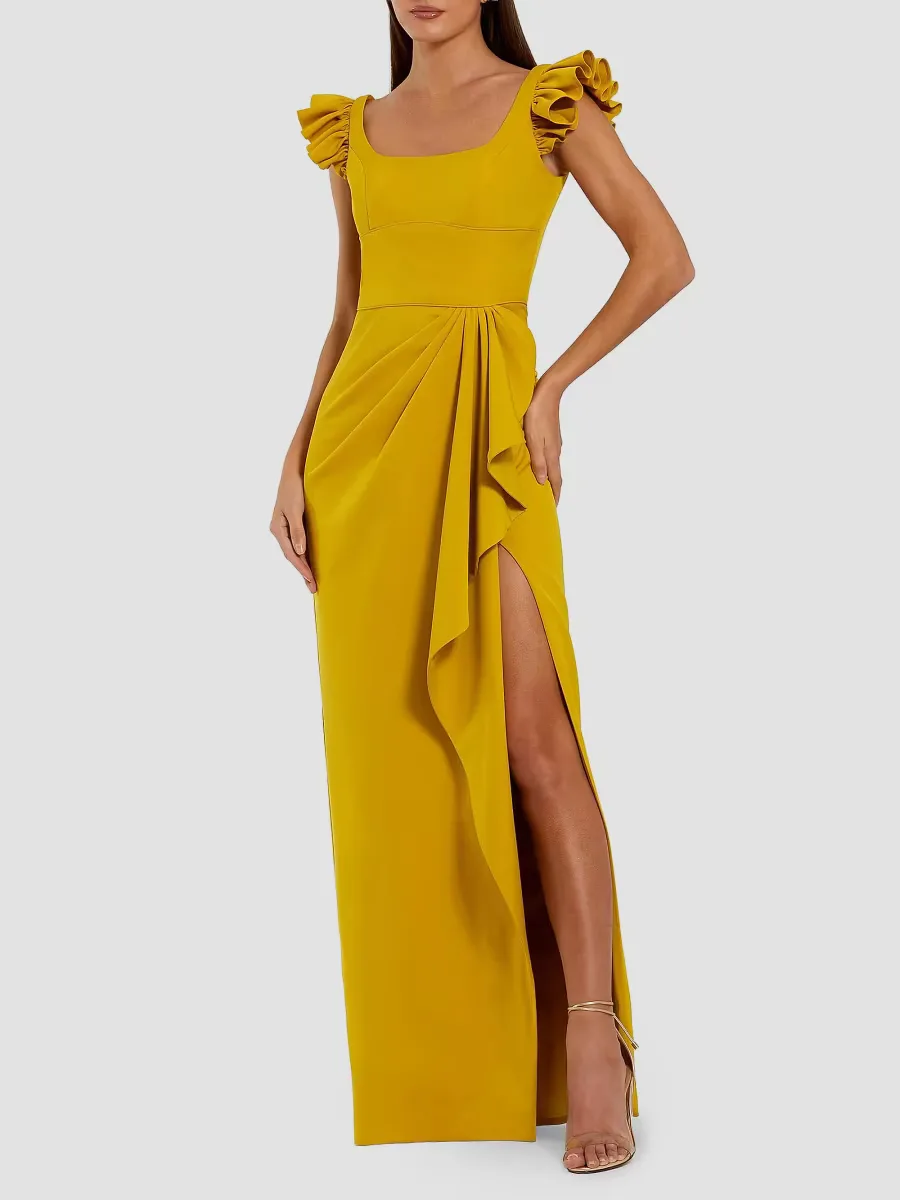 Mac Duggal Ruffled Crepe Column Gown by M.A.C.