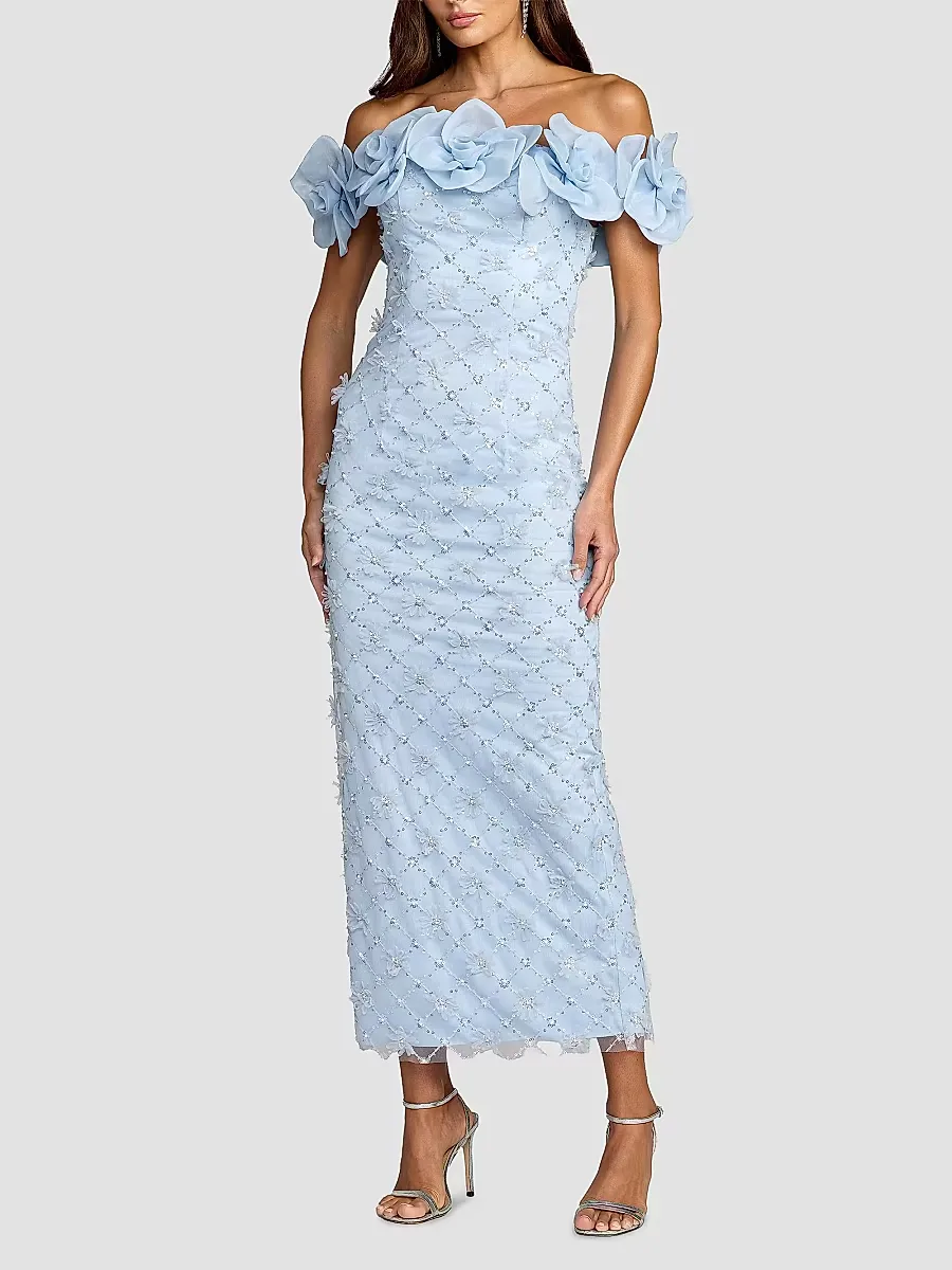 Mac Duggal Embroidered Floral Off-The-Shoulder Cocktail Dress by M.A.C.